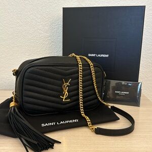 Saint Laurent Grain De Poudre Matelasse Monogram Mini Lou Camera Bag Black